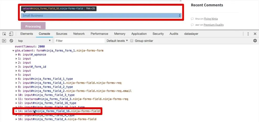 Company size input field in the data layer