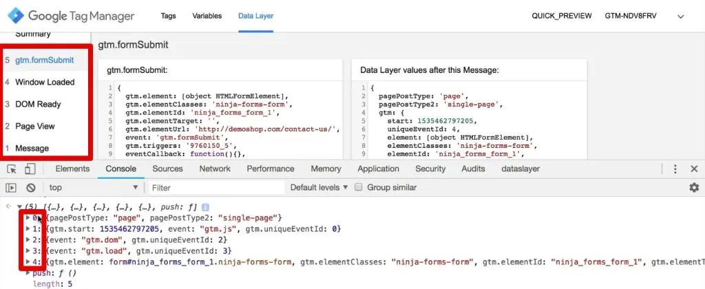 Comparing the number of events in the Tag Assistant and the data layer