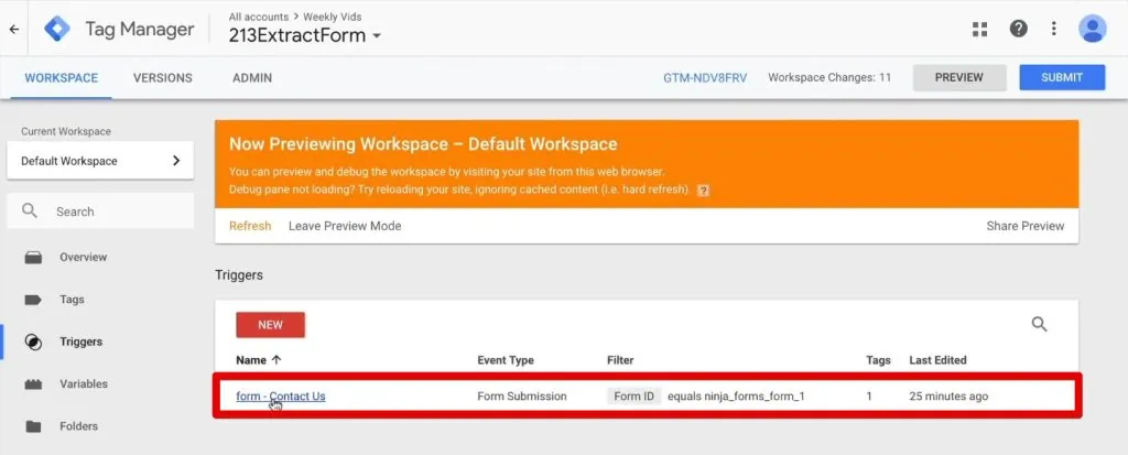 Contact Us form submission trigger