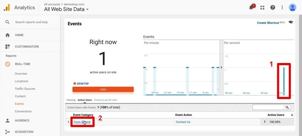 Form submit event in the real-time reporting section