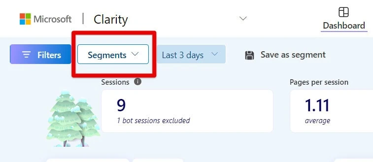 Microsoft Clarity Segments option