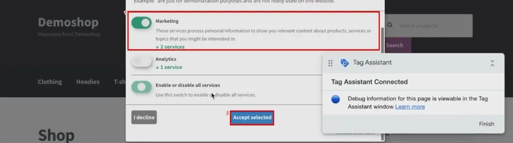Modifying consent settings from the cookie consent banner of the website