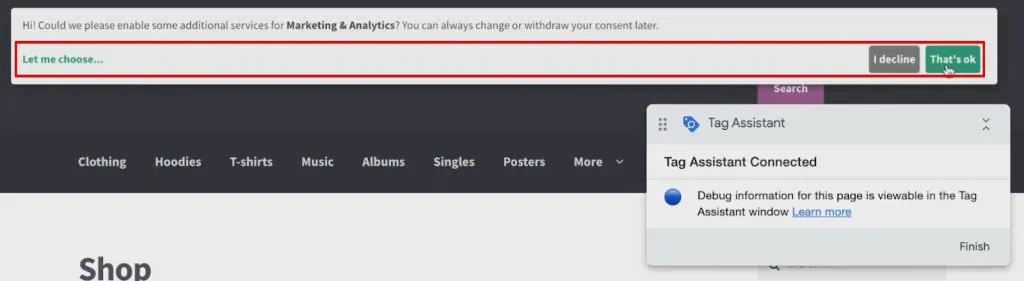 Modifying cookie settings from the consent banner of the browser