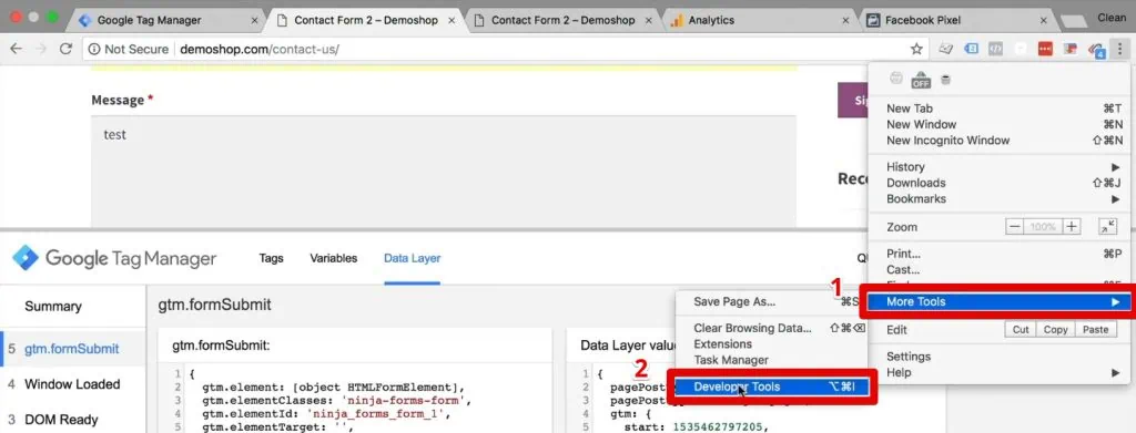 Opening the browser's developer tools