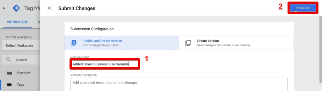 Submitting a version of the GTM container