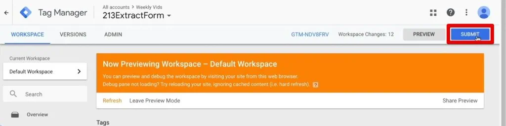 Submitting a version of the GTM container