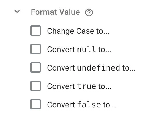 Format value options for user-defined variables