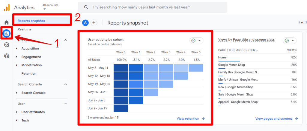 GA4 user activity by cohort