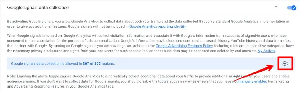 Google signals region settings