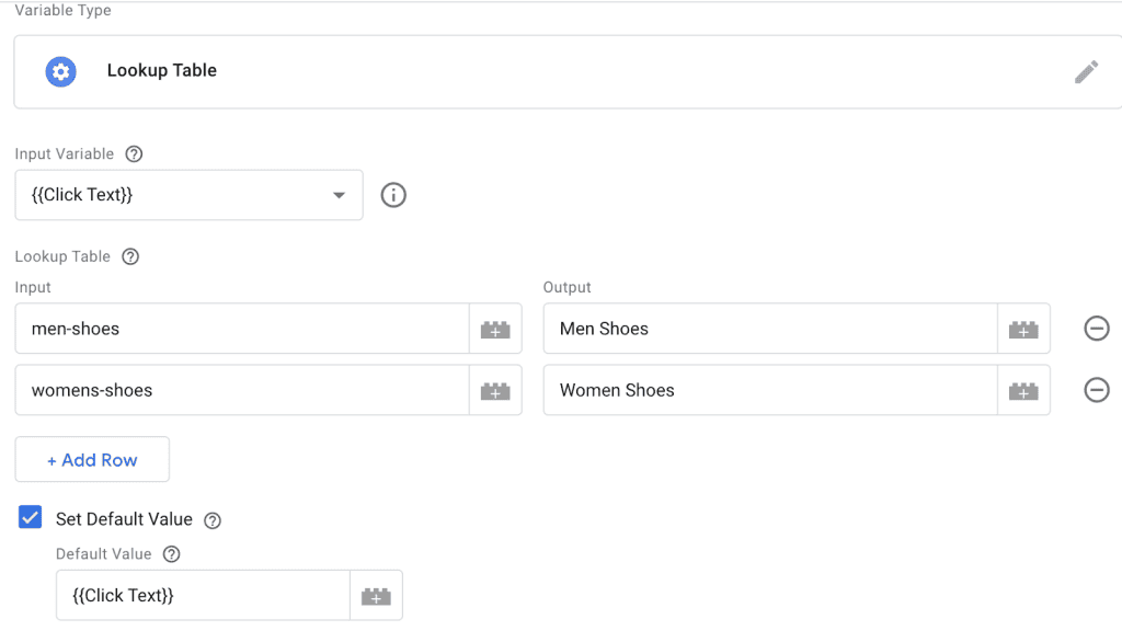 Lookup table variable in GTM