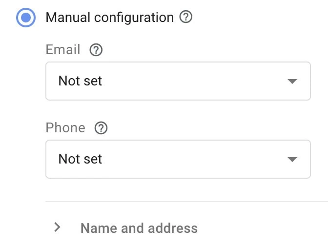 Manual configuration to collect user-provided data