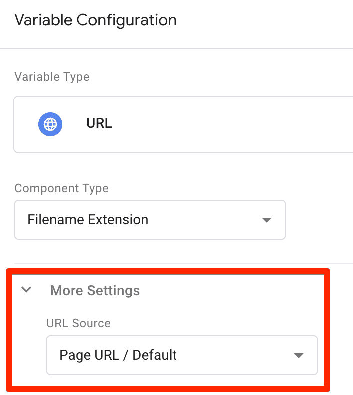 URL source settings for URL variable