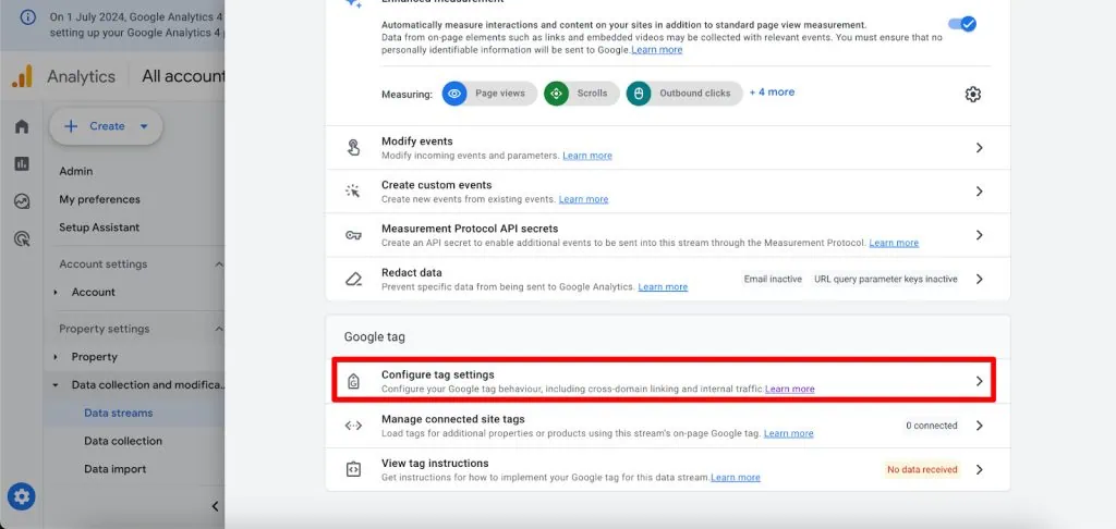 GA4 configure tag settings