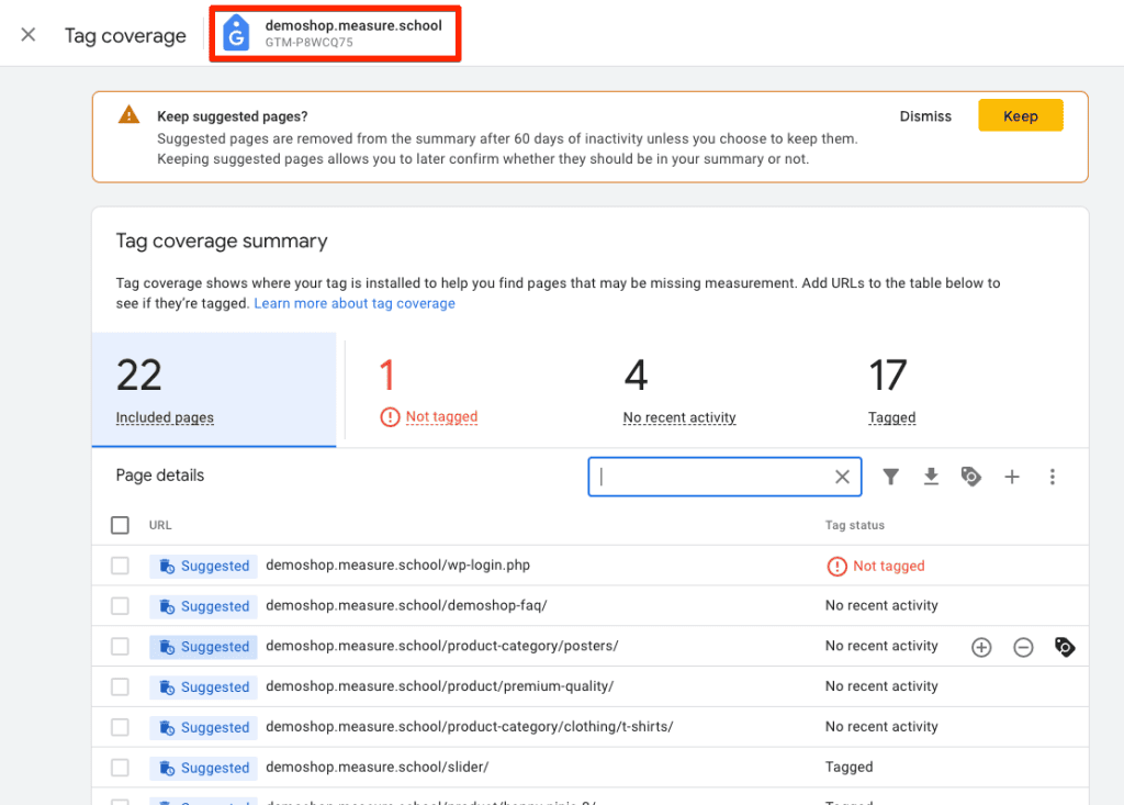 Untagged pages in Google tag