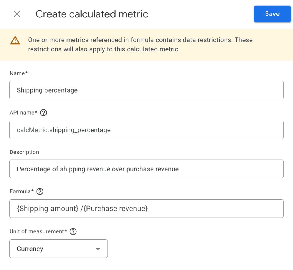 Calculated metrics example
