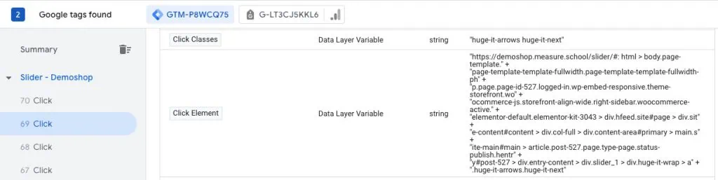 Click classes for the next slider arrow