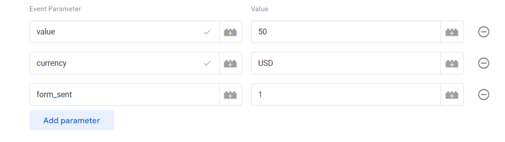 Event parameter for the number of form submissions
