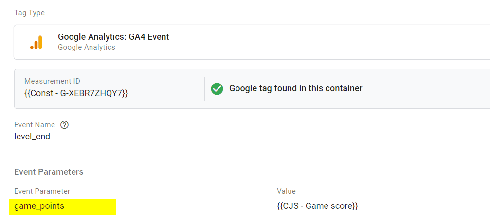 Example of custom event parameter
