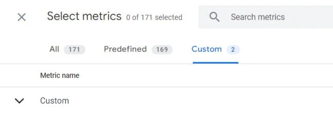 Expanding the custom metric name field