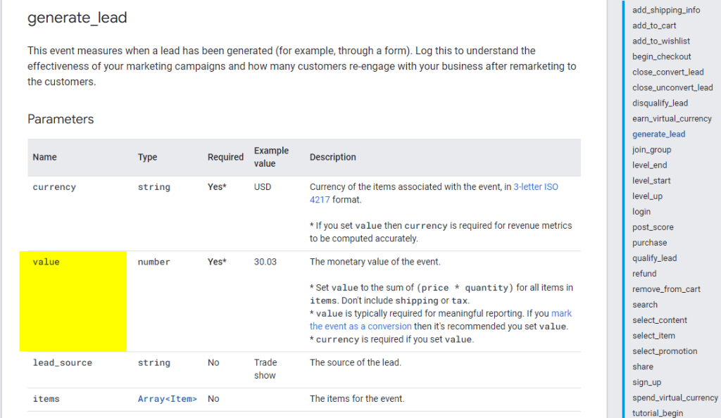 Generate lead value parameter