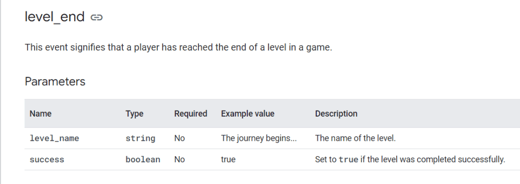 Level_end event recommended parameters