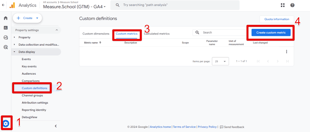 Steps to create a custom metric