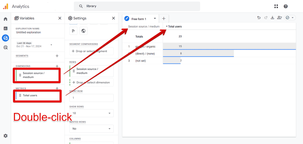 Adding dimensions and metrics values to Explorations