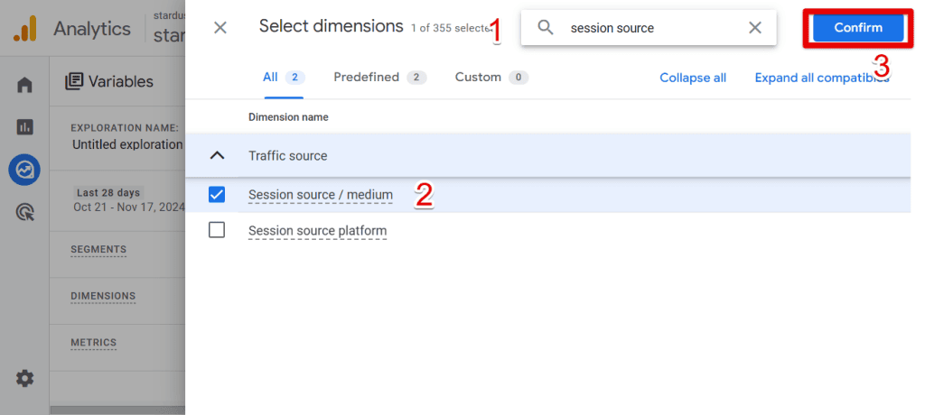 Finding, selecting, and confirming data to Explorations