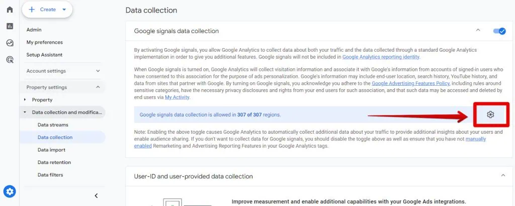 GA4 data collection settings