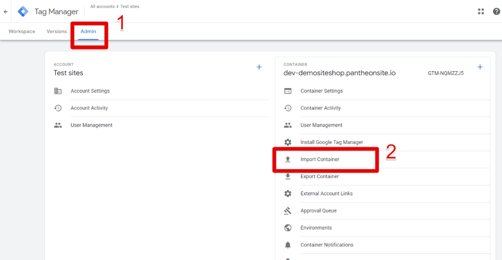 Importing a container