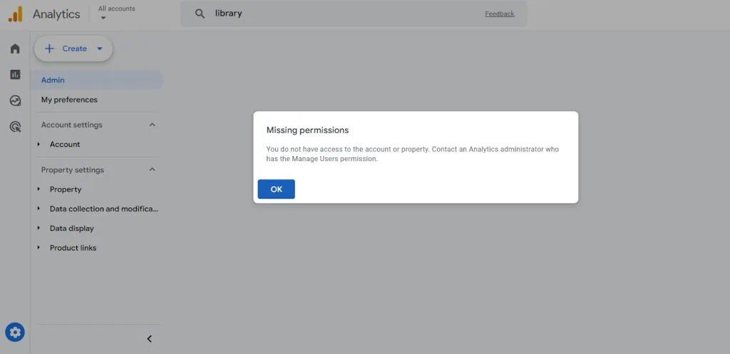 Missing permissions message