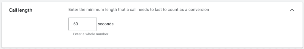 Google Ads call length for conversion