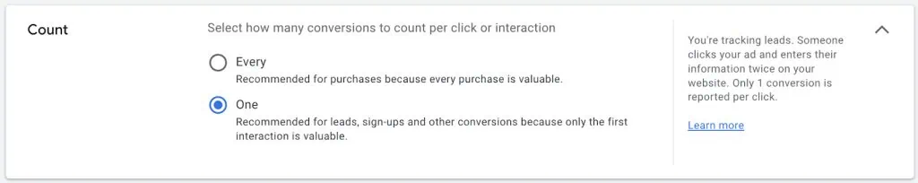 Google Ads conversion counting
