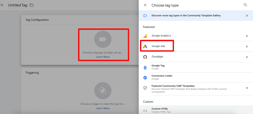 Google Ads tag type in GTM