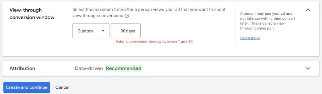 Mobile phone calls view-through conversion window