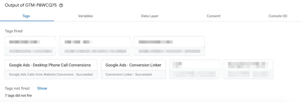 Tags in GTM Preview Mode