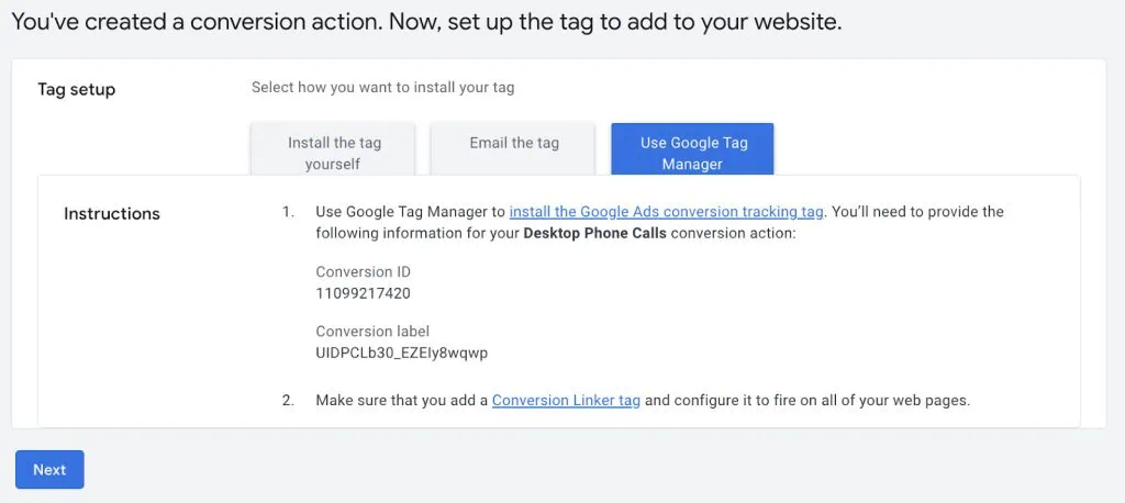 Use Google Tag Manager to add a desktop phone call conversion tag to your website